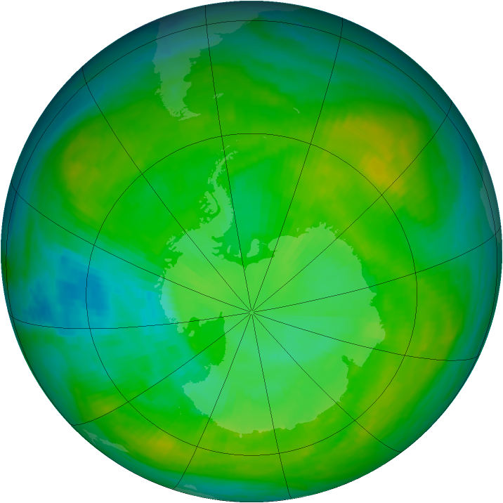 Antarctic ozone map for 23 December 1983
